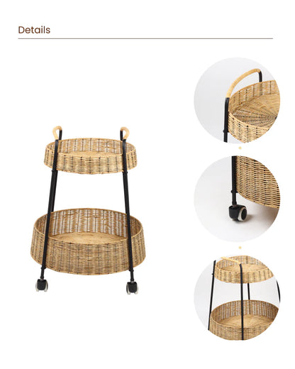 Handcrafted Rattan Trolley for Fruits and Vegetables – Home & Kitchen Use