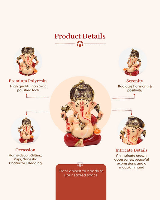 Polyresin Lord Ganesha Murti Multicolor Figurine Showpiece for Home Temple
