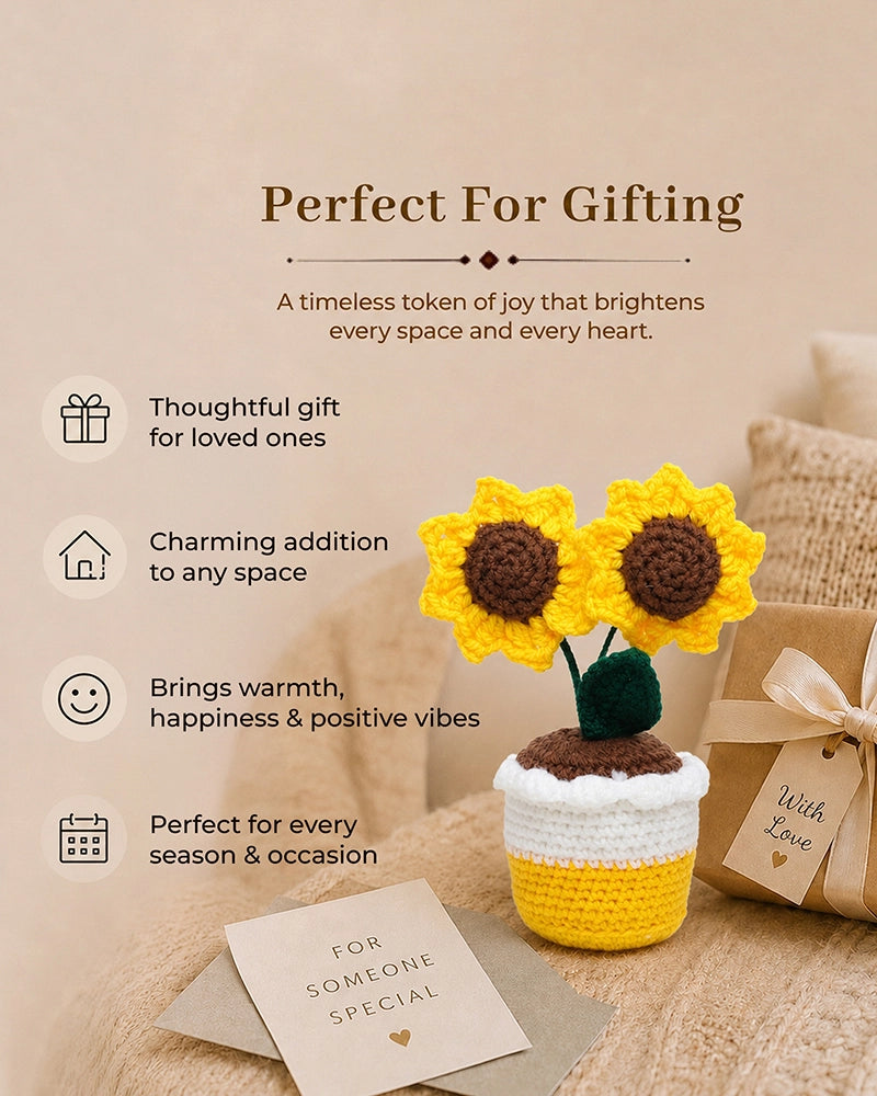 Handmade Crochet Sunflower Pot Artificial Plant Decor