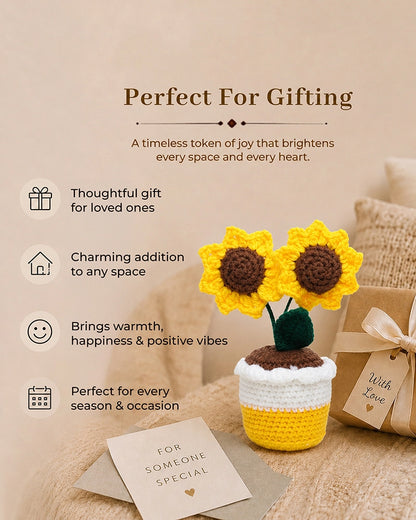 Handmade Crochet Sunflower Pot Artificial Plant Decor