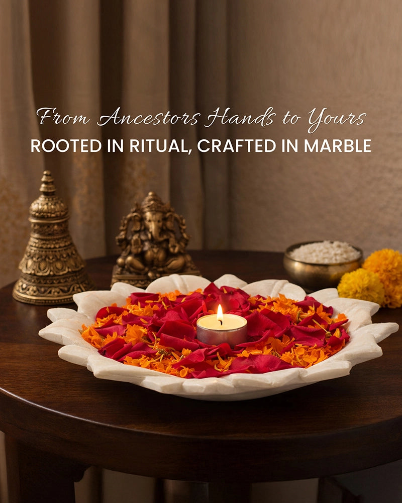 Handcrafted Marble Urli for Floating Flowers, Festive Decor, and Showpiece Use
