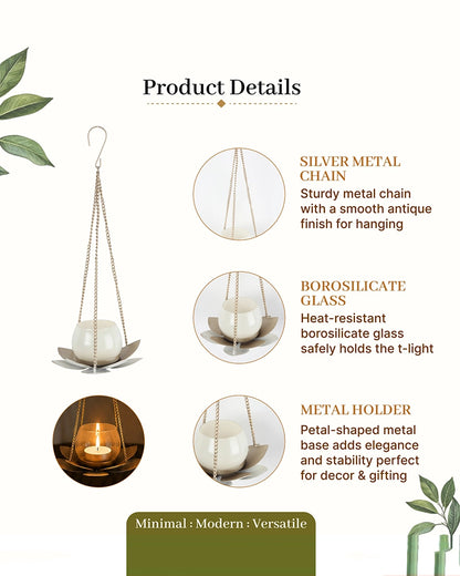 Hanging Metal Lotus Tealight & Candle Holder (Golden)