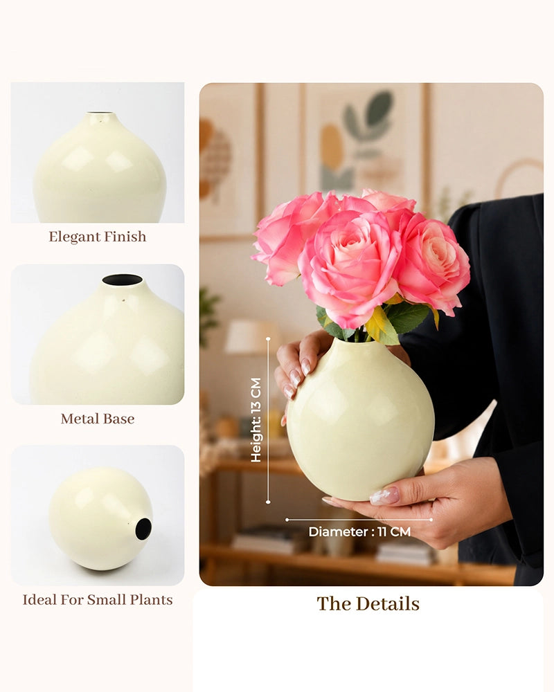 Decorative Metal Vase for Living Room Shelf Console and Table Centerpiece
