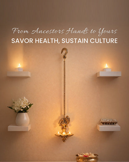 Brass Hanging Diya with Peacock Design for Pooja and Home Decoration