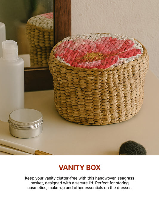 Round Gift Box | Seagrass Organiser Boxes | Storage Box with Lid