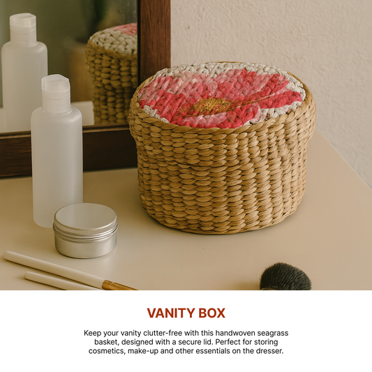 Round Gift Box | Seagrass Organiser Boxes | Storage Box with Lid