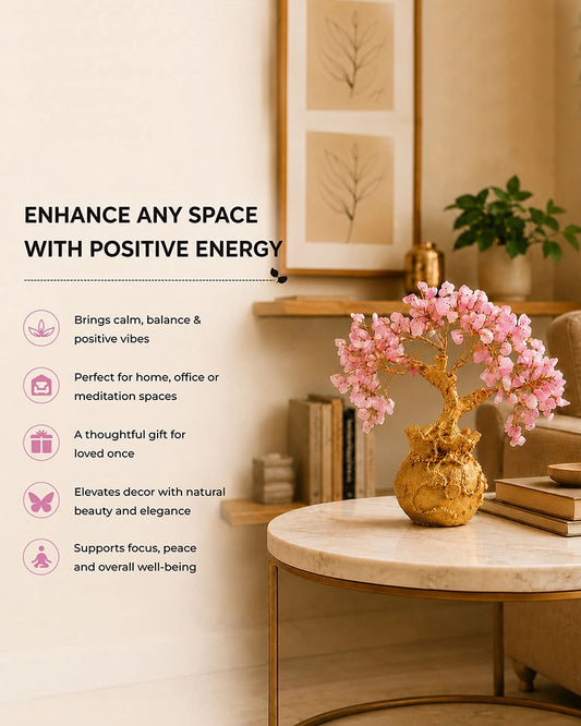 Rare Rose Quartz Crystal Tree in Gold Pot for Love & Positive Energy