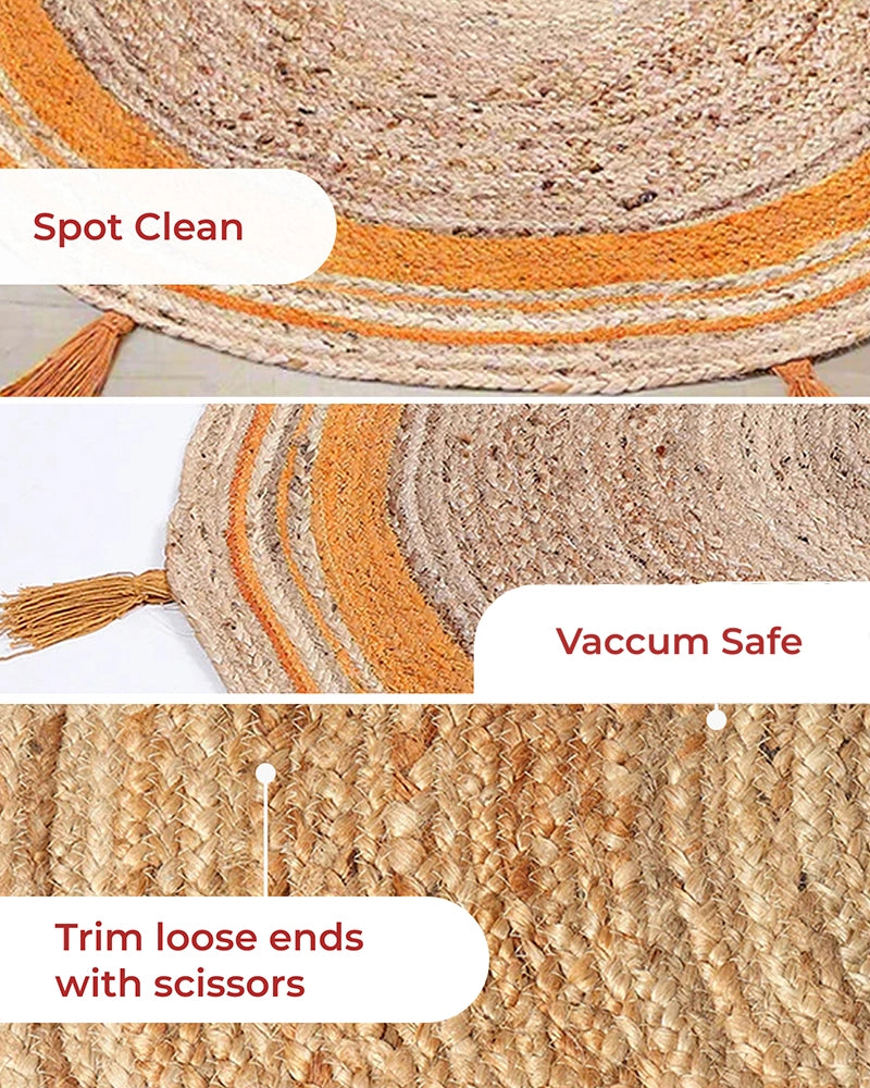 Natural Yellow Round Jute Carpet For Living Room