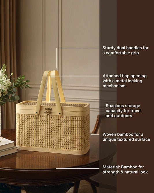 Bamboo Picnic Basket for Lunch and Outdoor Meals