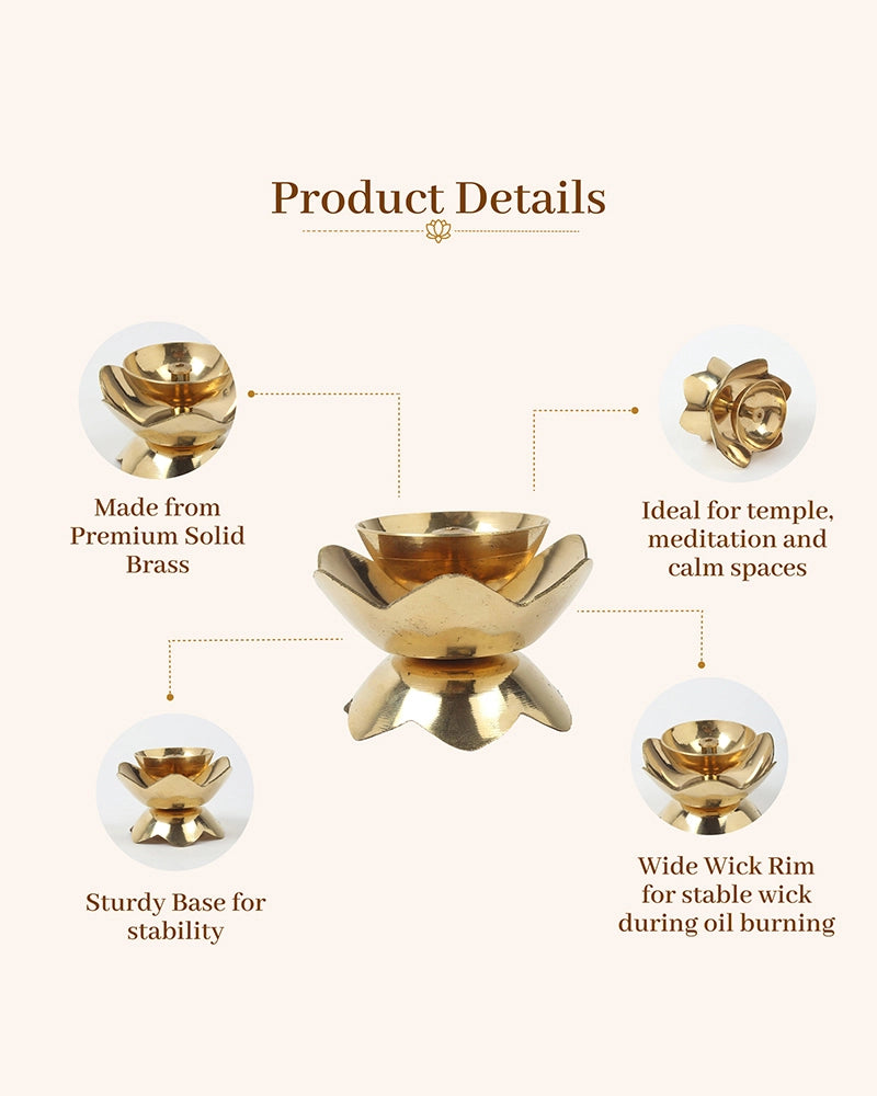 Brass Lotus Diya for Pooja Room & Home Temple Decor (Gold)