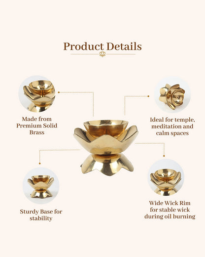 Brass Lotus Diya for Pooja Room & Home Temple Decor (Gold)