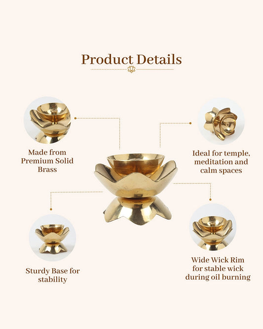 Brass Lotus Diya for Pooja Room & Home Temple Decor (Gold)
