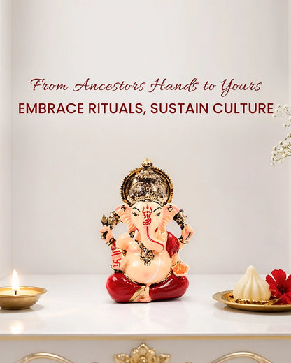 Polyresin Lord Ganesha Murti Multicolor Figurine Showpiece for Home Temple