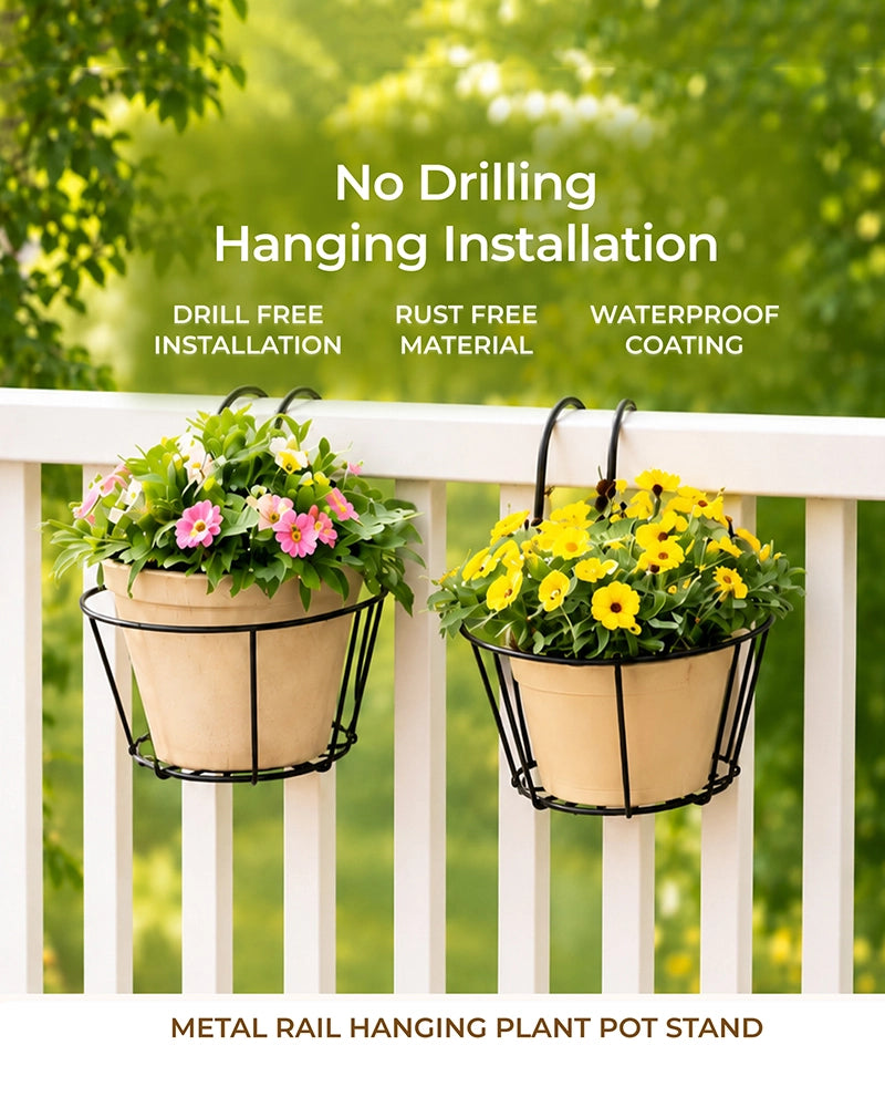 Metal Hanging Plant Pot Stand for Balcony, Set of 2