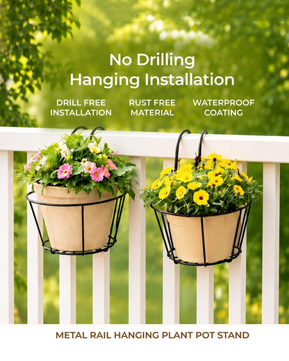 Metal Hanging Plant Pot Stand for Balcony, Set of 2