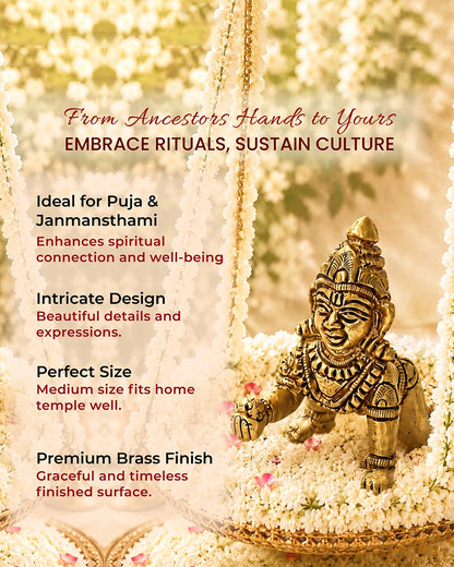 Pure Brass Laddu Gopal Idol for Home Temple and Spiritual Puja
