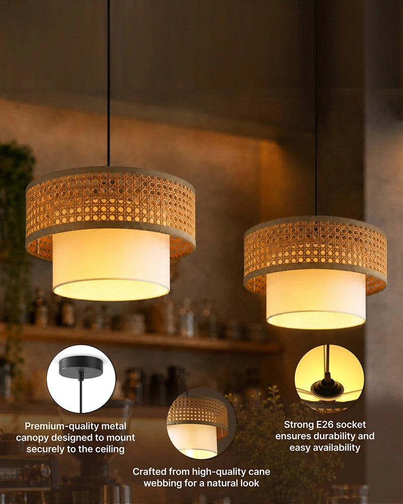 Decorative Rattan Pendant Ceiling Lamp for Living Room, Bedroom and Home