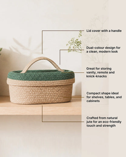 Handwoven Jute Basket with Lid for Desk Organization & Festive Gifting
