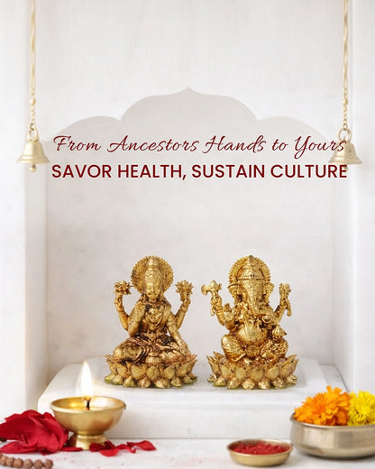 Brass Laxmi Ganesh Idol on Marble Base for Home Temple and Pooja Room