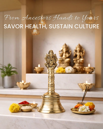 Brass Pooja Bell with Ganesh Sitting on Top for Home Decor