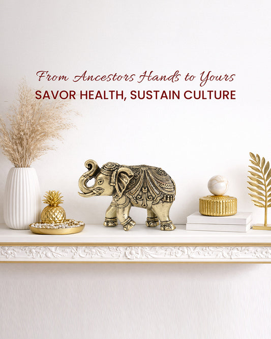 Decorative Brass Elephant Figurine Showpiece for Shelves and Altars