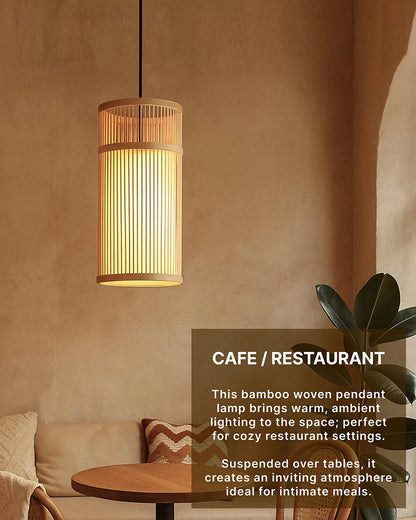 Boho Bamboo Hanging Lamp for Cafe and Home Interiors