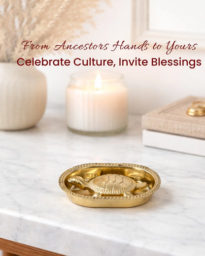 Pure Brass Vastu Tortoise with Brass Plate for Wealth and Home Decoration