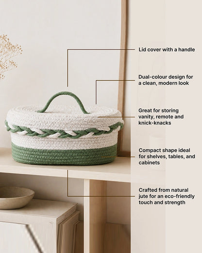 Boho Jute Storage Basket with Lid for Multipurpose Home Organization & Gifting
