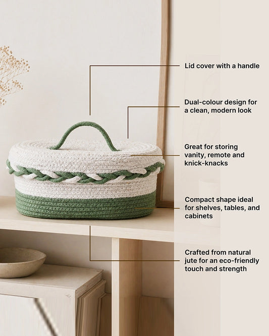Boho Jute Storage Basket with Lid for Multipurpose Home Organization & Gifting