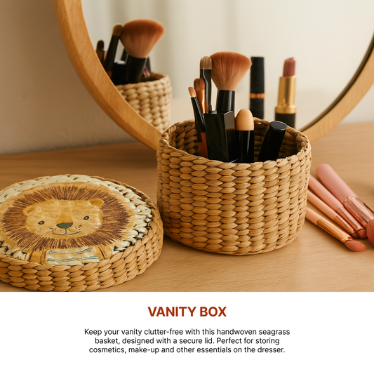 Storage Box with Lid | Round Gift Box | Seagrass Organiser Boxes