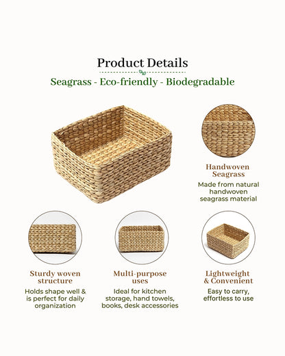 Seagrass Storage Basket and Organizer Tray for Shelf and Wardrobe