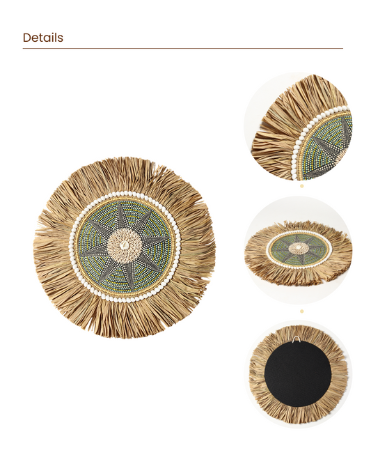 Decorative Raffia Wall Circle for Entryway or Workspace