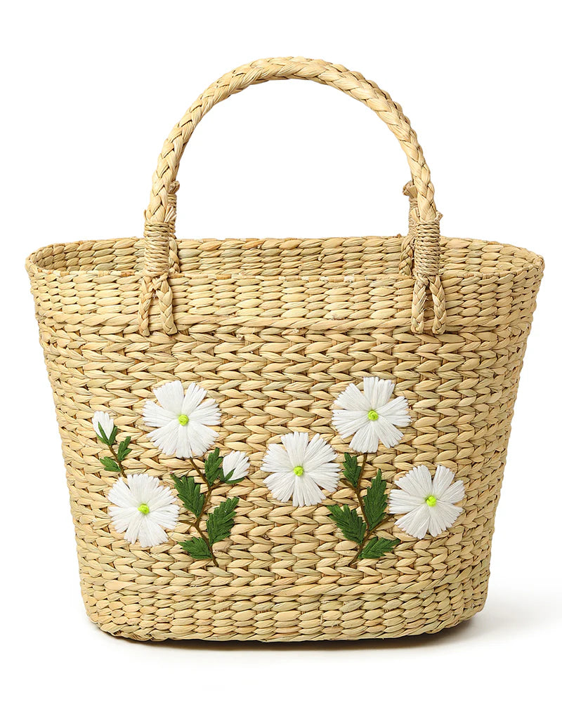 Handmade Seagrass Embroidery Handbag for Shopping, Storage & Everyday Use