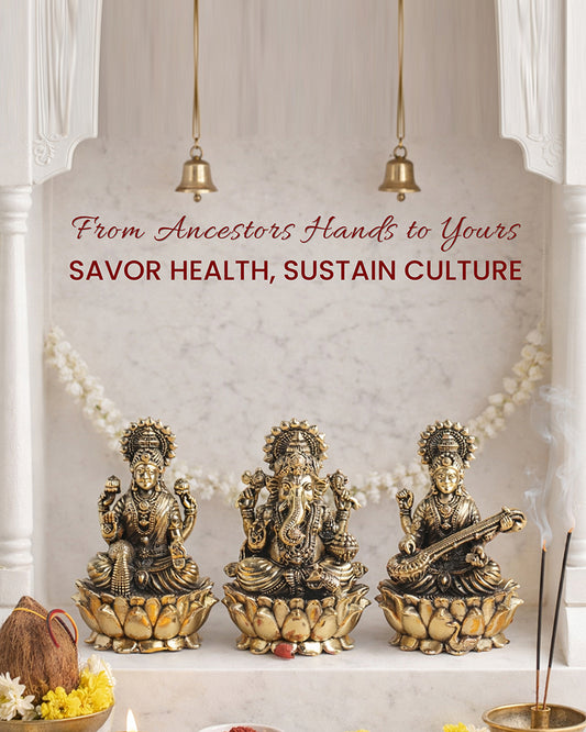 Pure Brass Laxmi Ganesh Sarasvati Idol Spiritual Showpiece