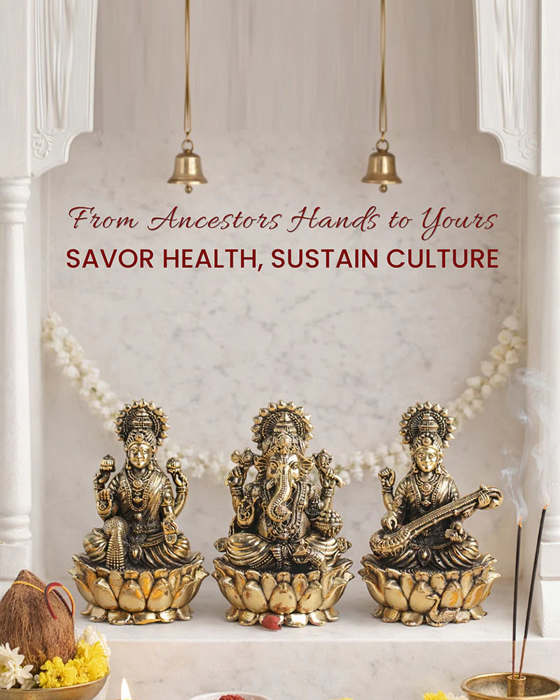 Pure Brass Laxmi Ganesh Sarasvati Idol Set for Home Pooja