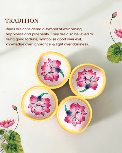 Set of 5 Handcrafted Printed Mitti Diya Gifting Set for Diwali Decoration Pooja Aarti