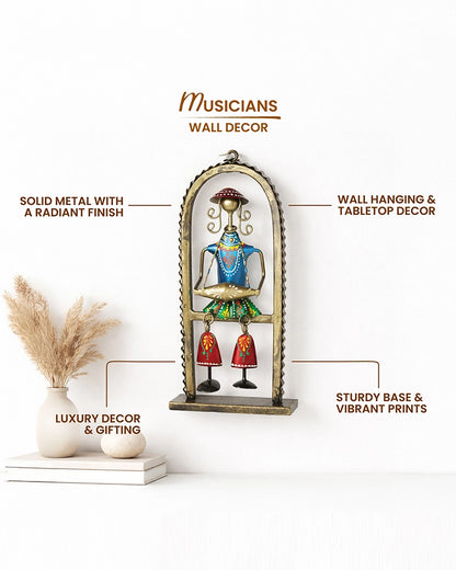 Handcrafted Metal Dholak Player Folk Musician Arch Figurine for Home Decor