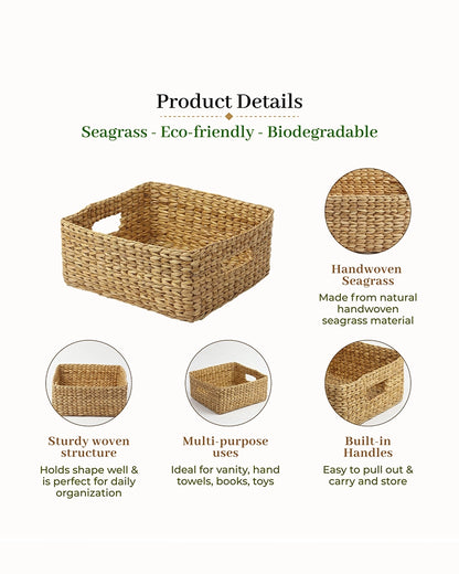 Multipurpose Seagrass Shelf Basket for Wardrobe Clothes and Home Storage