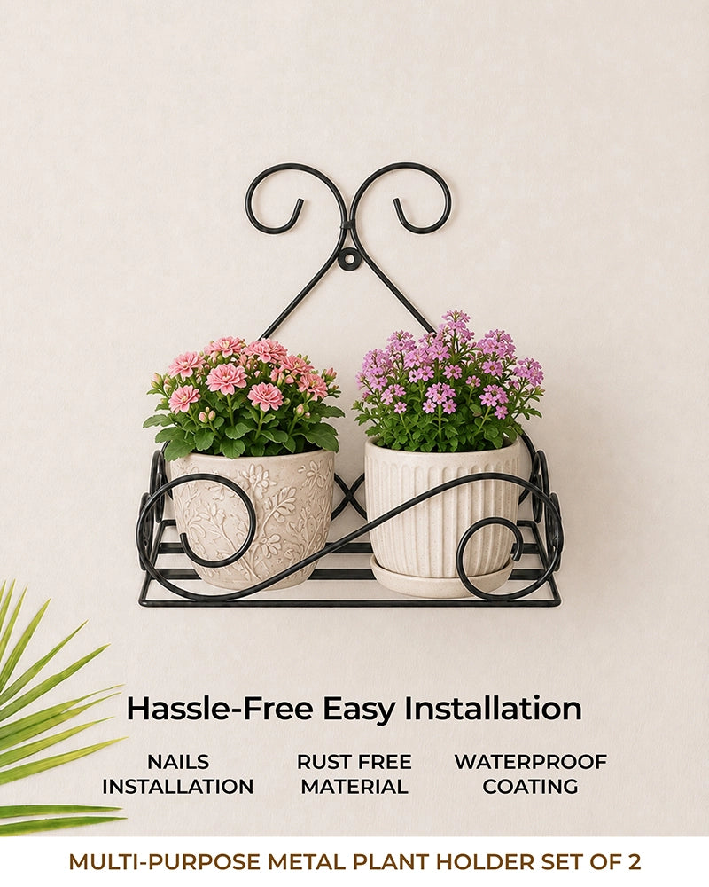 Wall Mounted Metal Plant Pot Stand for Balcony, Set of 2