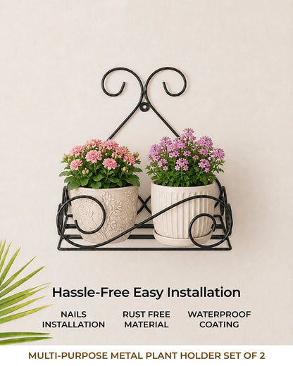 Wall Mounted Metal Plant Pot Stand for Balcony, Set of 2