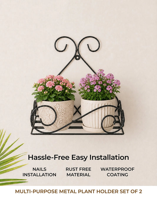 Wall Mounted Metal Plant Pot Stand for Balcony, Set of 2