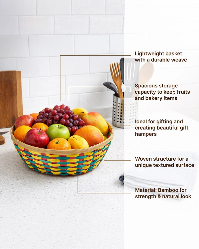 Handwoven Bamboo Fruit Basket for Kitchen and Home Organization