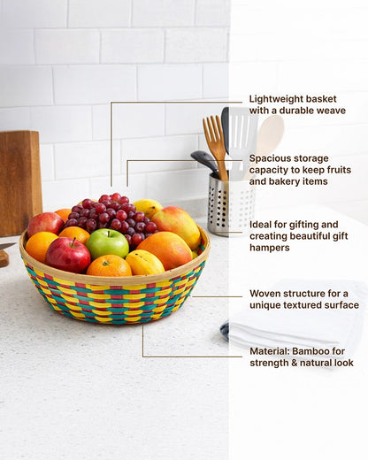 Handwoven Bamboo Fruit Basket for Kitchen and Home Organization