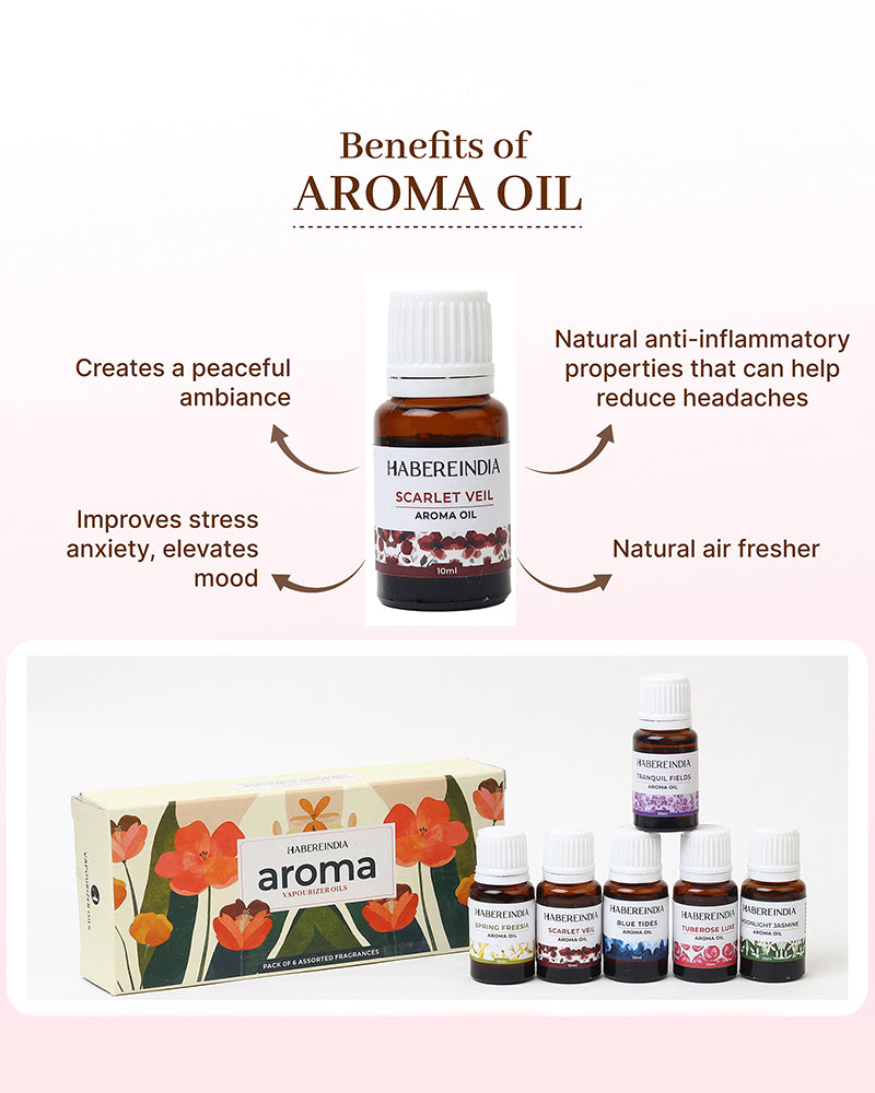 Aroma Oil Collection of 6 Fragrances for Meditation, Spa, and Gifting