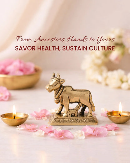 Brass Kamdhenu Idol for Home Temple, Spiritual Decor, and Showpiece