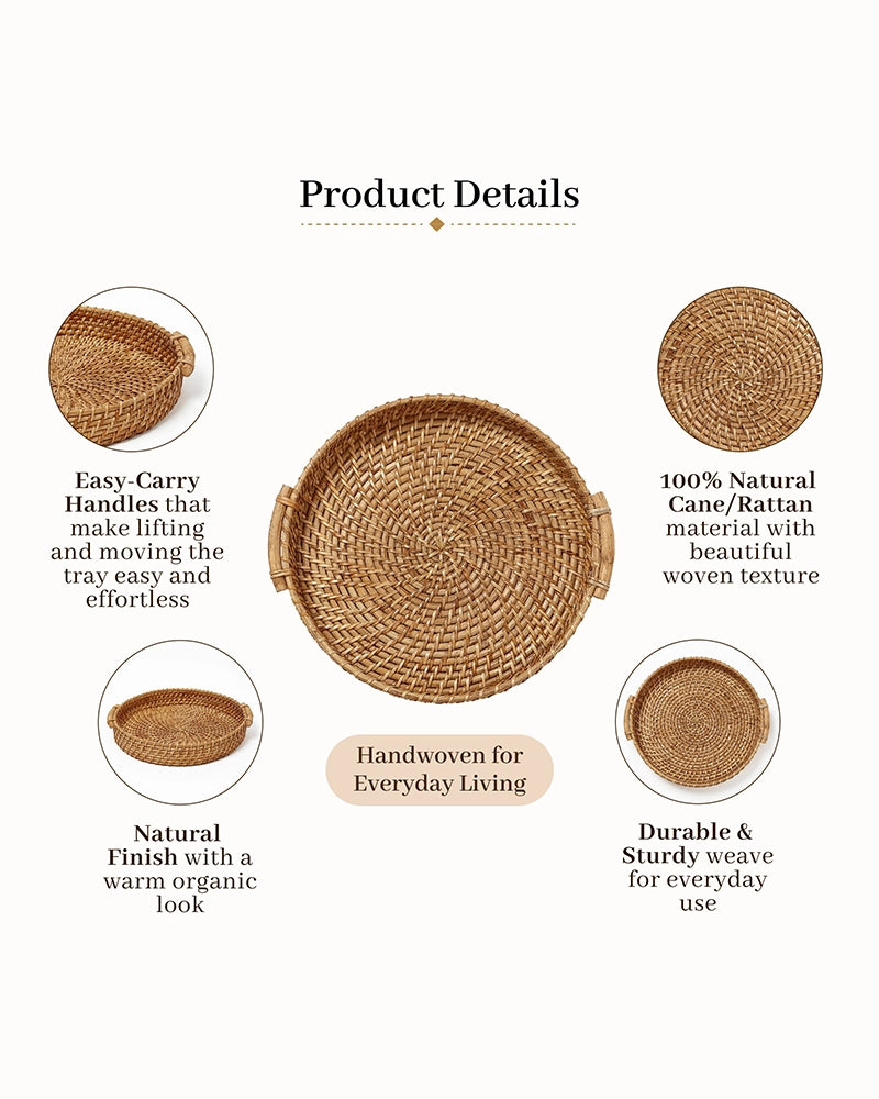 Multipurpose Rattan Tray for Serving Snacks, Drinks, and Stylish Home Decor