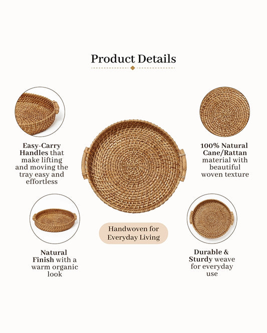 Multipurpose Rattan Tray for Serving Snacks, Drinks, and Stylish Home Decor