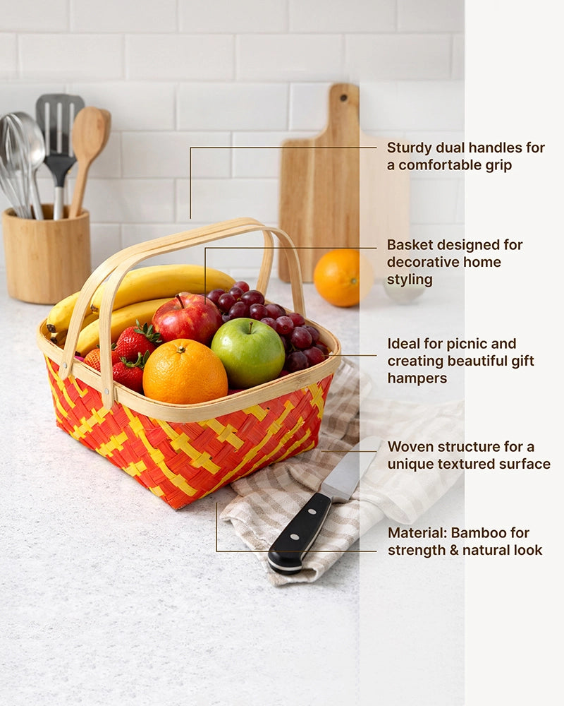 Rustic Bamboo Basket for Home Decor, Fruit Storage, and Gift Hampers