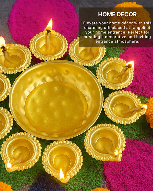 Urli Bowl for Home Décor | Decorative Urli Bowl with Diya | Diya Set for Home