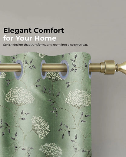 Elegant Polyester Door Curtain with Eyelets (Green, 7 ft)